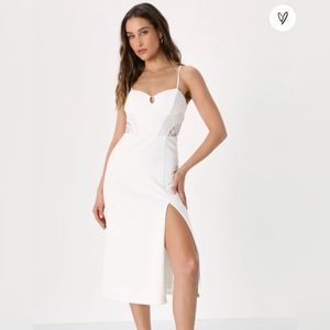 NWT Lulu's Passion Forward White Lace Sleeveless Bustier Midi Dress